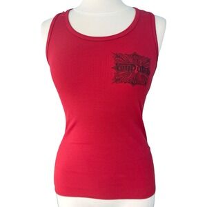 Von Dutch Gothic Iron Cross Ribbed Cherry Red Tank Top Med Indie Cyber Y2K Y3K